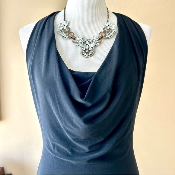 ABS Allen Schwartz Black Cowl Neck Halter Full Length Formal Gown Maxi Dress S - Picture 4 of 10